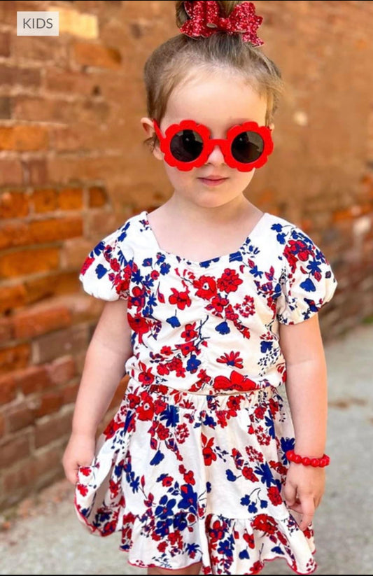 Two piece set floral red and blue